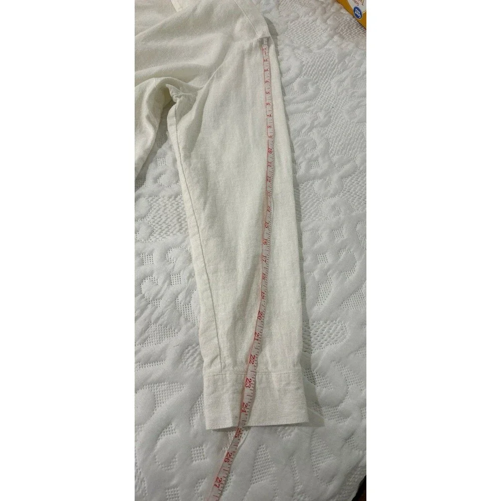 Michael Kors Womens Sz Large Top White Linen Blend Button-Up Long Sleeve